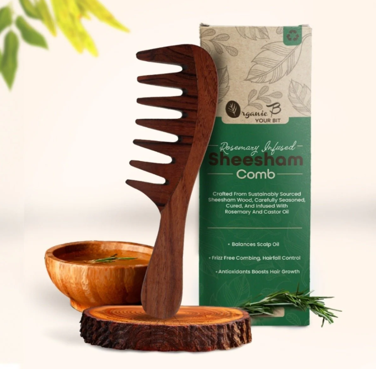 Indian   Rosewood   Curve   Handle   Extra   Wide   Tooth   Comb   |Rosemary