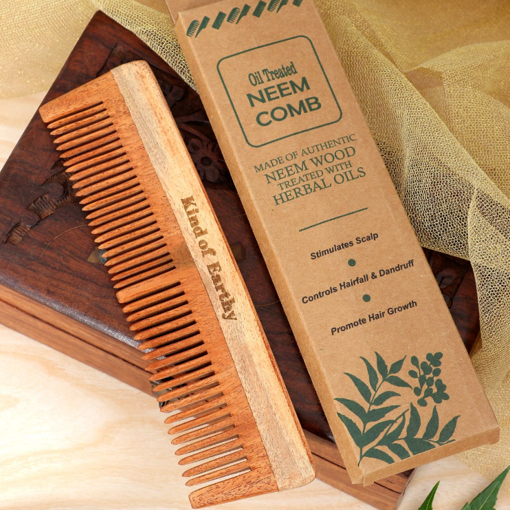 Dual   Tooth   Neem   Wood   Comb   |   Wide   &   Fine   Teeth   2-in-1   Styling