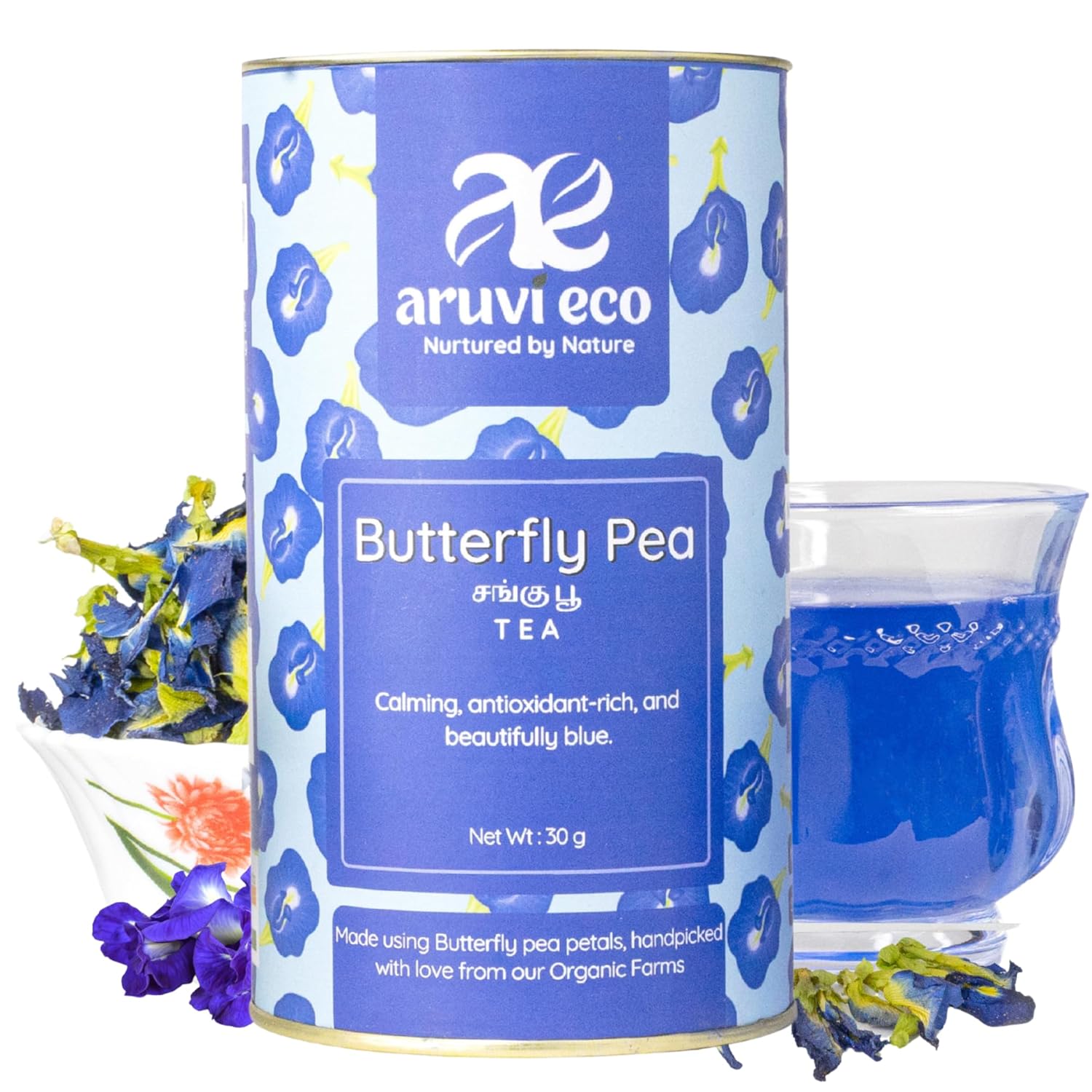 Aruvi Eco Butterfly Pea Flower Tea | Rich in Antioxidants | Supports Relaxation & Hydration (30g)