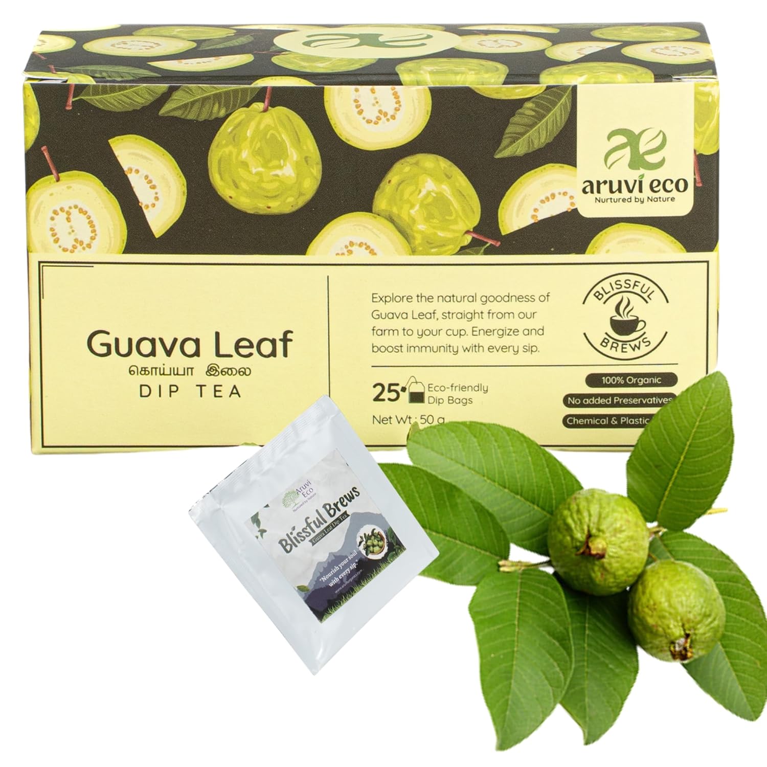 Aruvi Eco Guava Leaf Dip Tea | Best for Heart Health | Digestion | Natural Wellness (Pack of 25)-50g