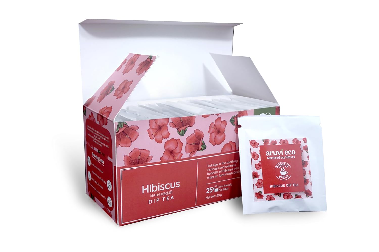 Aruvi Eco Hibiscus Dip Tea | Herbal Tea for Detox, Immunity & Relaxation (Pack of 25)-50g