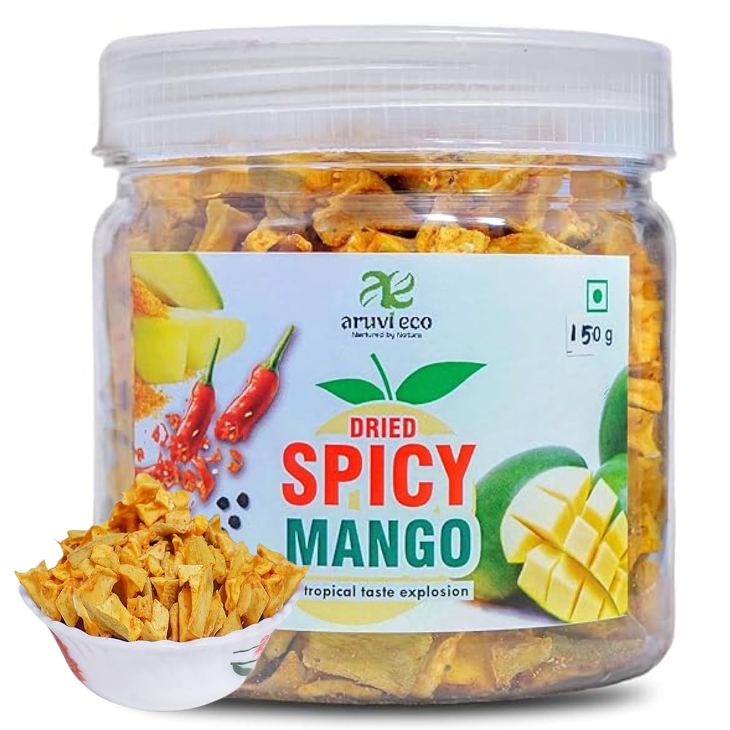 Aruvi Eco Aam Spicy Dried Mango Bites | Natural Tangy Snack with Spicy Flavour (150g)