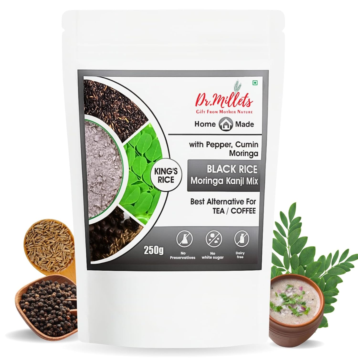 Dr. Milletz Black Rice Moringa Porridge Mix | Karuppu Kavuni Kanji Maavu | 250g