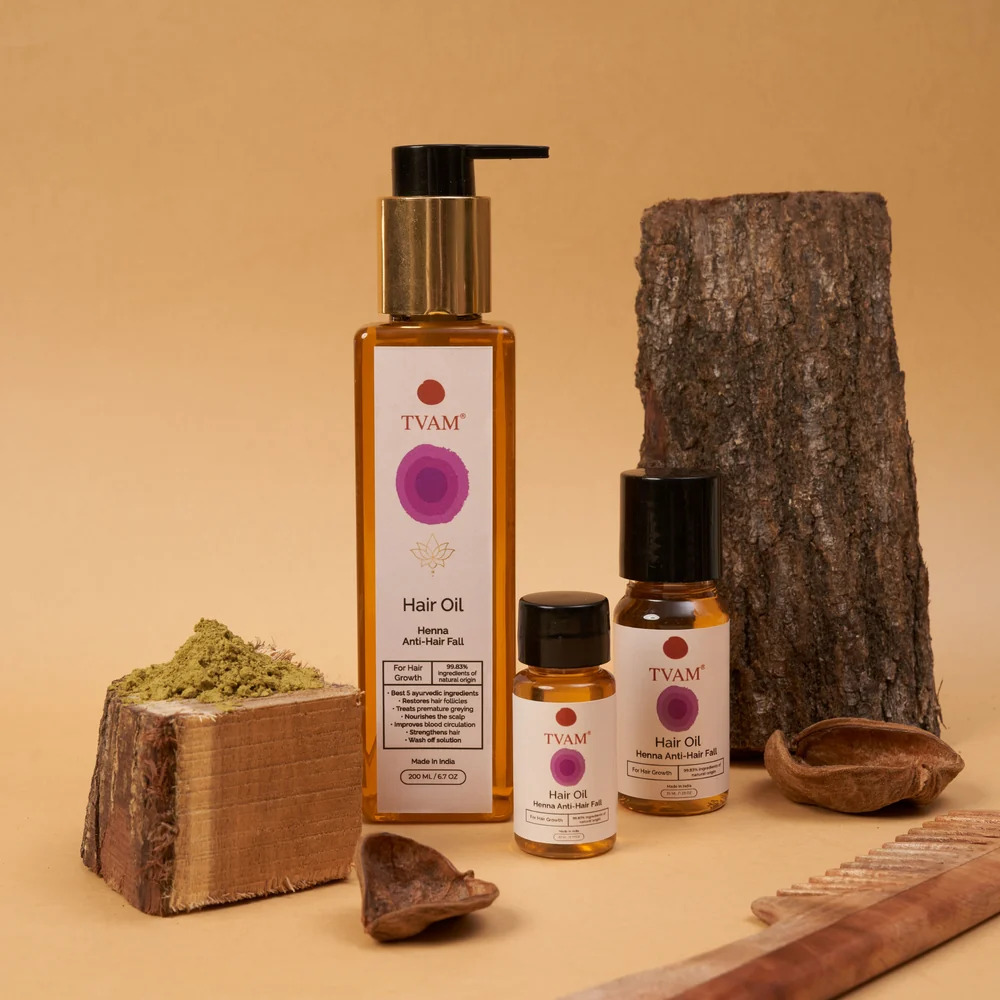 Tvam Naturally Yours, Herbal Henna Hair Oil with 8 Natural Herbs for Hair Growth & Hair Fall Control | 200ml
