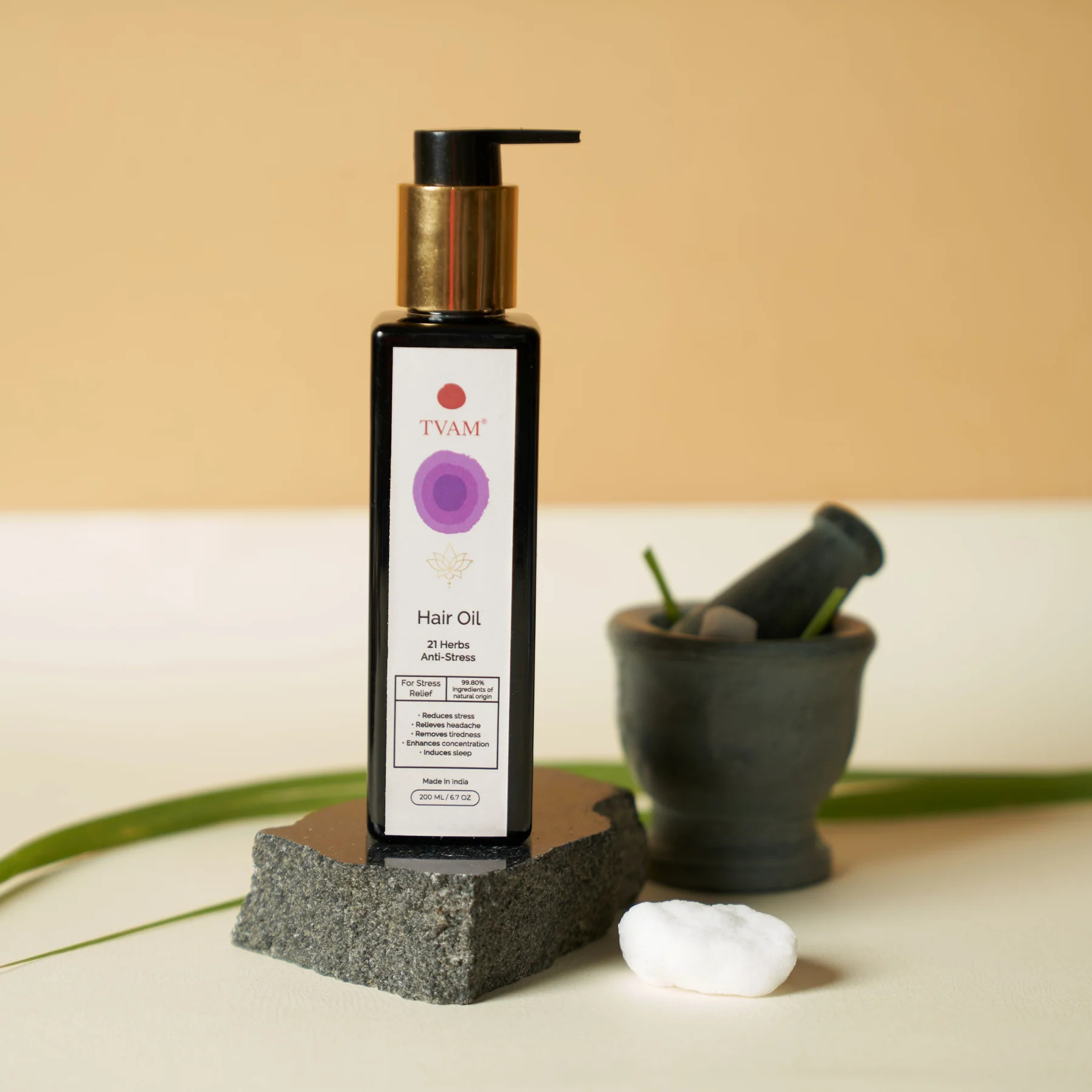 Tvam Naturally Yours, 21 Herbs Anti-Stress Hair Oil for Relaxation & Sound Sleep – 200ml