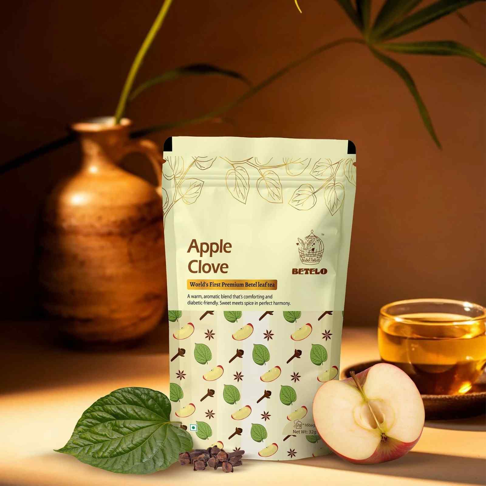 Betelo Apple Clove Herbal Tea | Betel Leaf Infusion with Apple & Clove | (2g x 16bags)