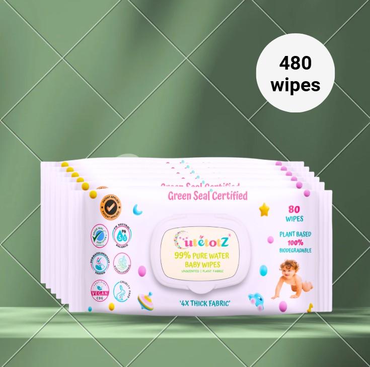 CutetotZ Baby Wipes | Gentle 99% Water Wipes ( 480 Wipes )