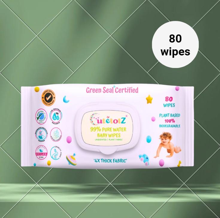 CutetotZ Baby Wipes – 99% Pure Water (80 wipes)