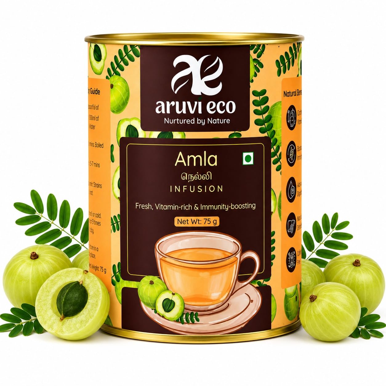 Aruvi Eco Amla Herbal Tea | Natural - Infusion for Digestion Support ( 75g)